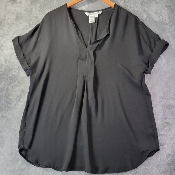 Max Studios Tops - Max Studio Women’s Blouse S Black Short Sleeve Split Neck Relaxed Fit Top Vibe